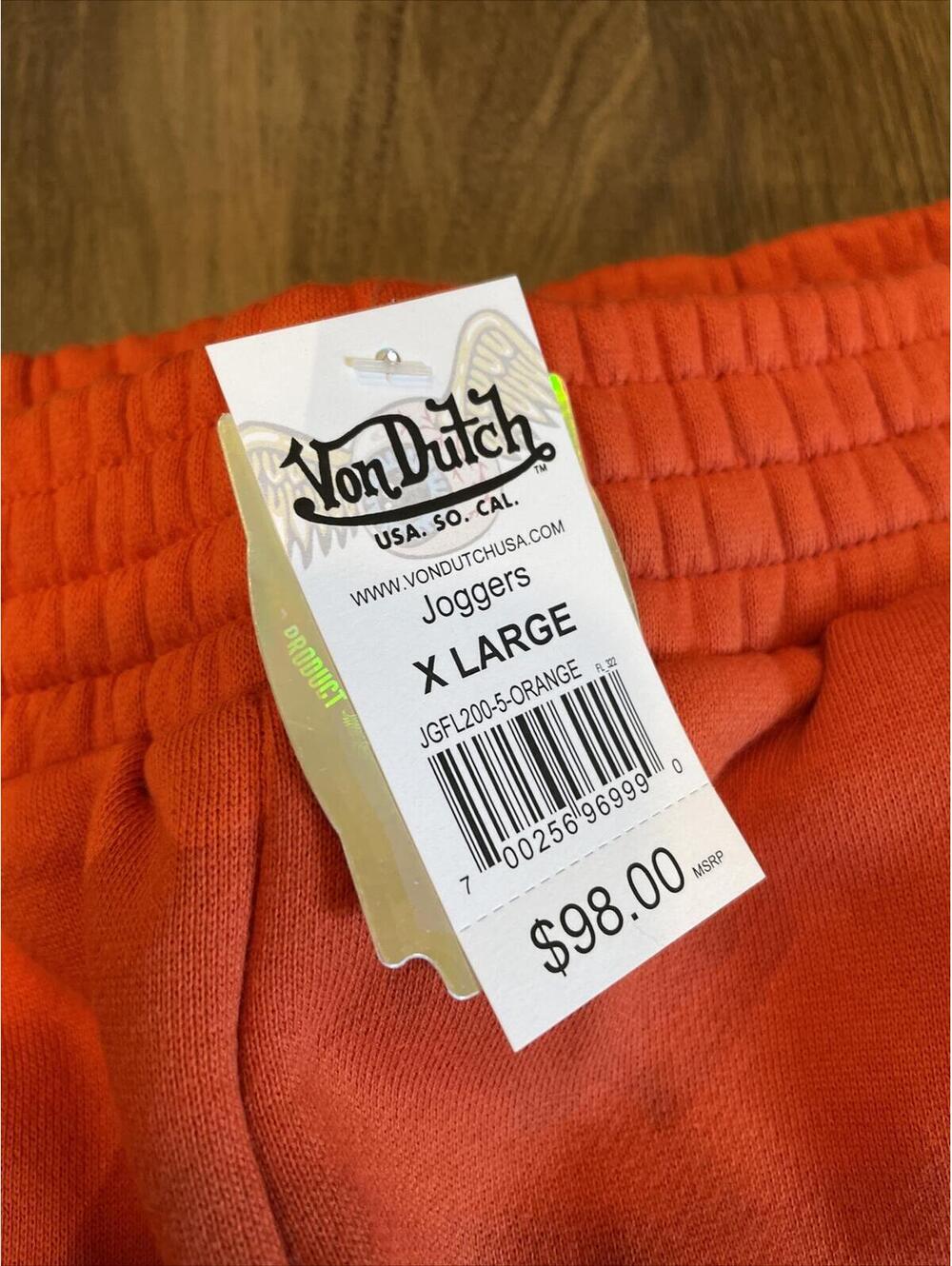 Von Dutch Originals Mens Eyeball Jogger Sweatpants Orange #JGFL200-5 Size XL - Picture 4 of 6